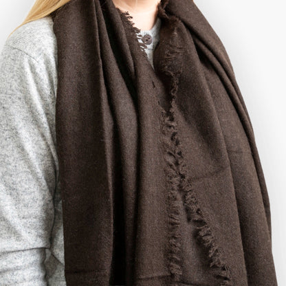 Chocolate Brown Pure Yak Wool Shawl weave and texture detail