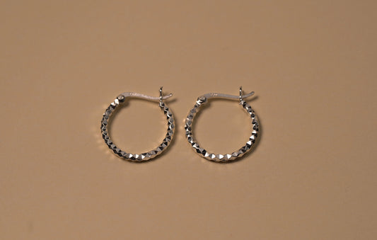 Tiny Textured Hoop Silver Earrings - Griha Threads & Treasure