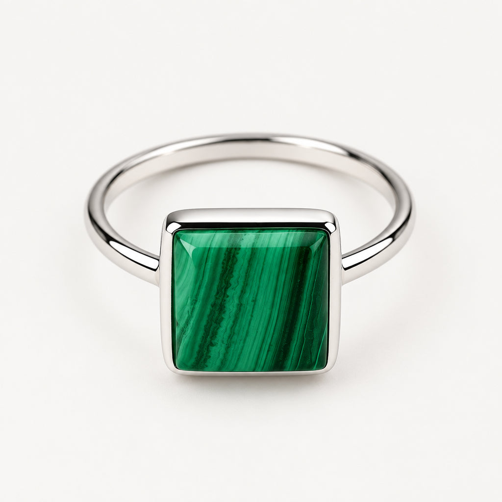 Square Malachite Stone Ring - Griha Threads & Treasure
