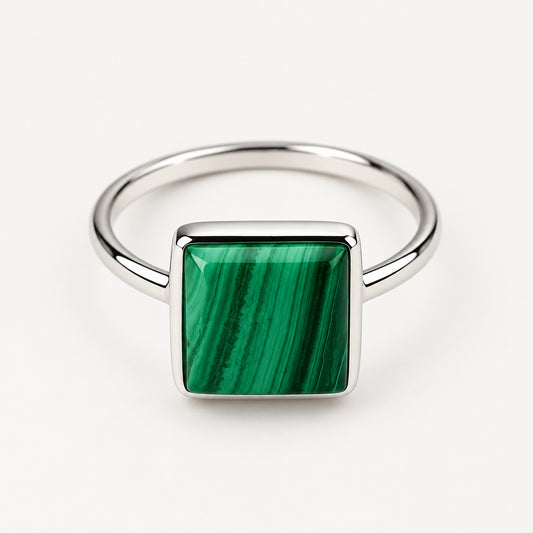 Square Malachite Stone Ring - Griha Threads & Treasure