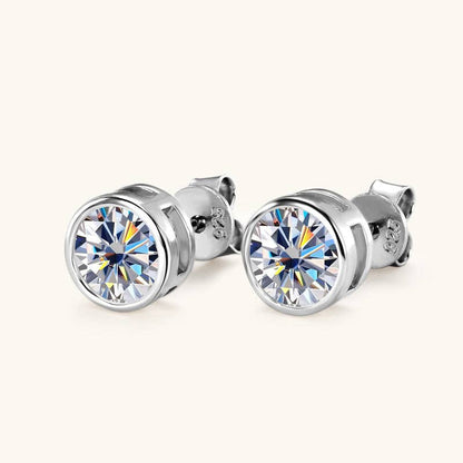moissanite stud earrings round encased