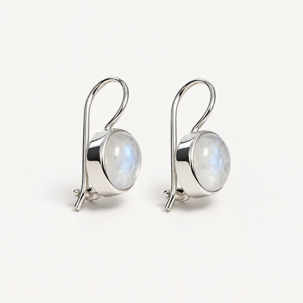 Silver Moonstone Oval Drop Earing - Griha Threads & Treasure