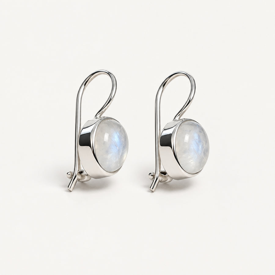 Silver Moonstone Oval Drop Earing - Griha Threads & Treasure