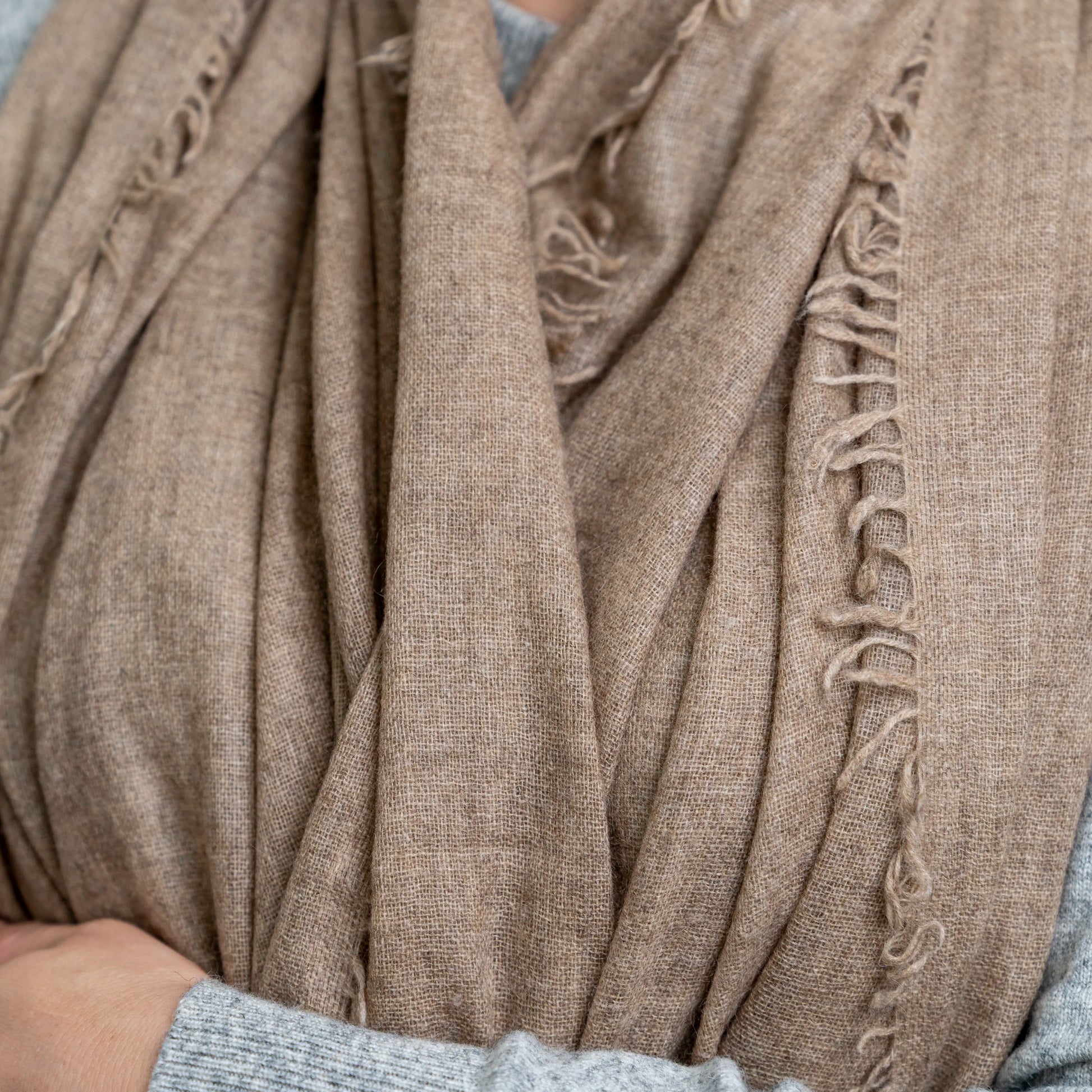 Natural Brown Pure Yak Wool Shawl close-up weave detail