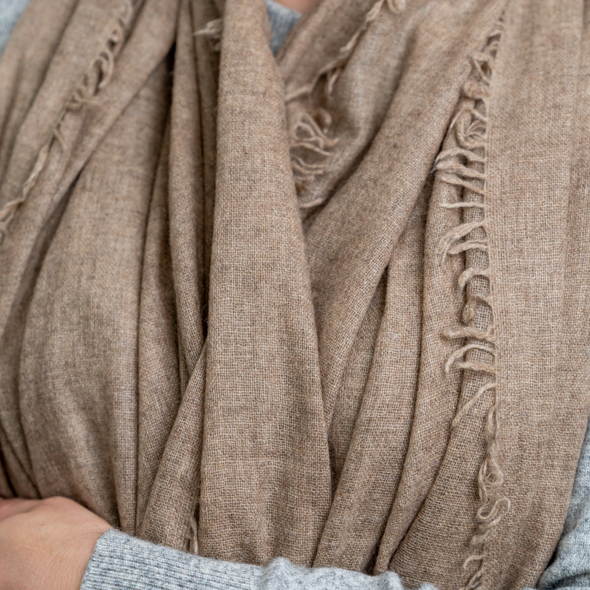 Natural Brown Pure Yak Wool Shawl close-up weave detail