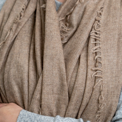 Natural Brown Pure Yak Wool Shawl close-up weave detail