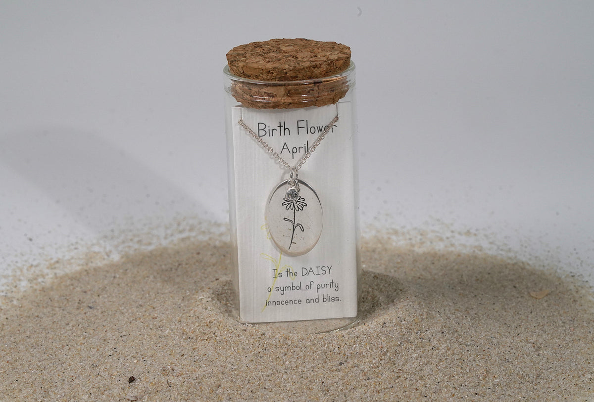 Silver Oval Birth Flower Necklace - Griha Threads & Treasure