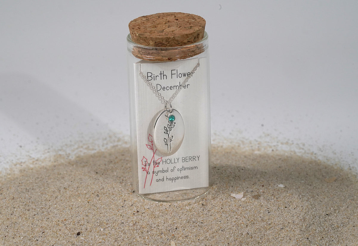 Silver Oval Birth Flower Necklace - Griha Threads & Treasure