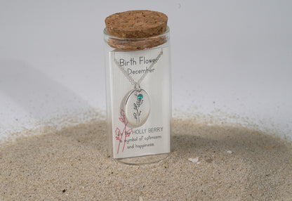 Silver Oval Birth Flower Necklace - Griha Threads & Treasure