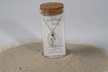 Silver Oval Birth Flower Necklace - Griha Threads & Treasure