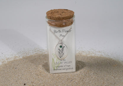 Silver Oval Birth Flower Necklace - Griha Threads & Treasure