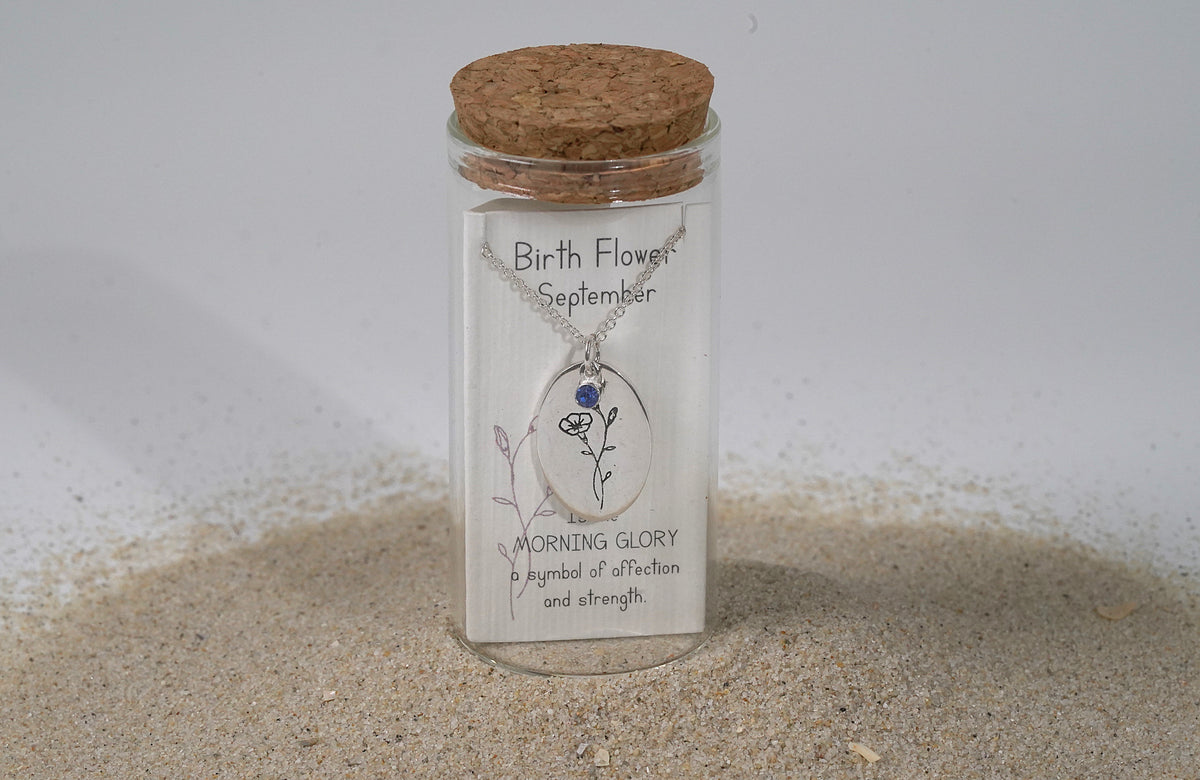 Silver Oval Birth Flower Necklace - Griha Threads & Treasure