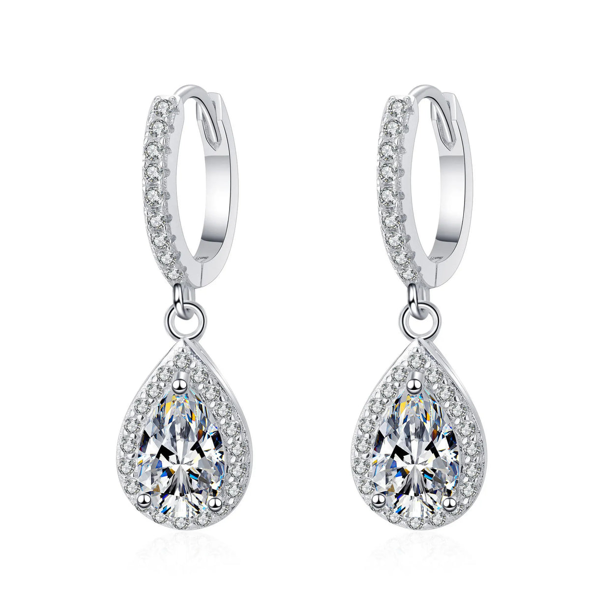 moissanite gemstone drop earrings pearshape sterling silver