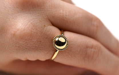 Gold Plated Sterling Silver Round Ring with Detail - Griha Threads & Treasure