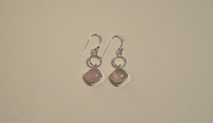 Silver Rose Quartz Drop Earing - Griha Threads & Treasure