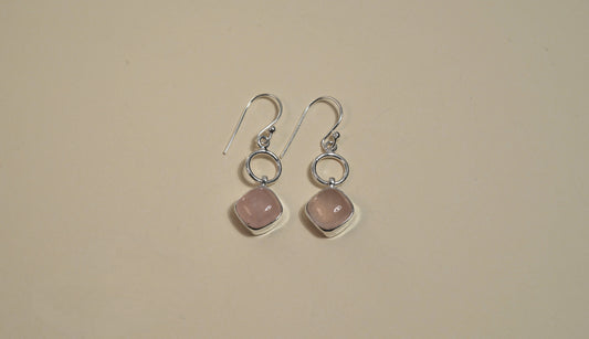 Silver Rose Quartz Drop Earing - Griha Threads & Treasure