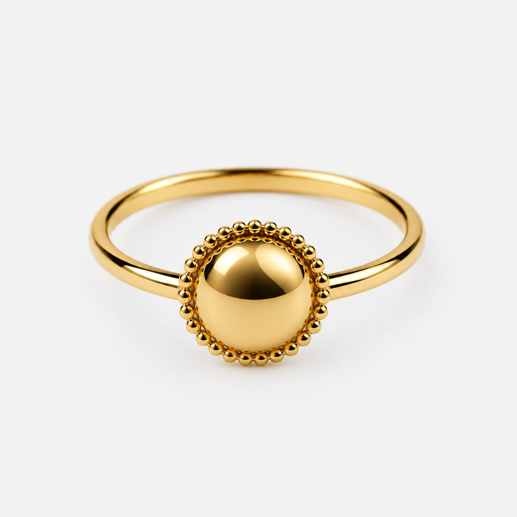 Gold Plated Sterling Silver Round Ring with Detail - Griha Threads & Treasure