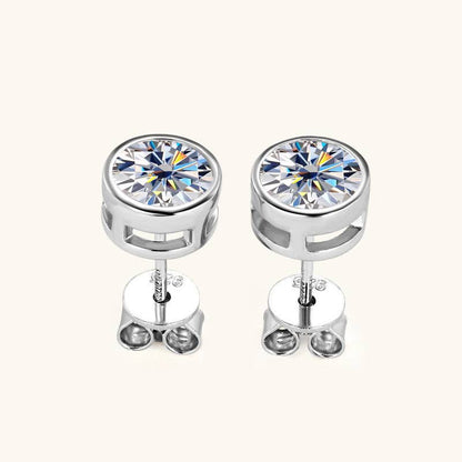 moissanite stud earrings round encased