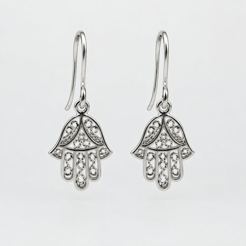 925 Sterling Silver Hamsa Earring with Protective Symbol