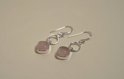 Silver Rose Quartz Drop Earing - Griha Threads & Treasure