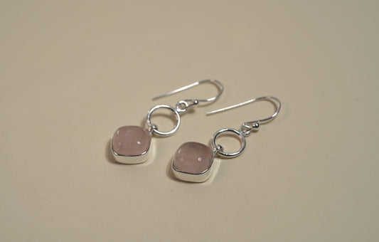 Silver Rose Quartz Drop Earing - Griha Threads & Treasure